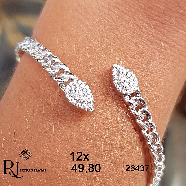 Bracelete Elos Prata 925 Zircônias