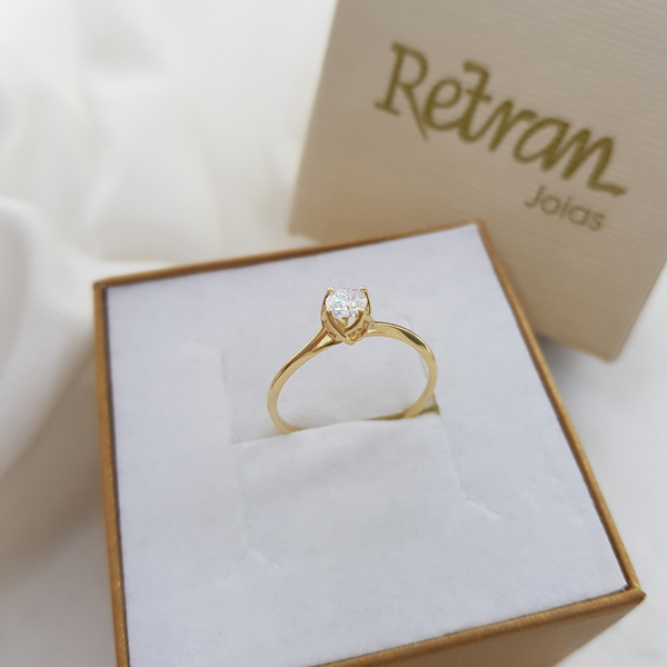 Anel Solitário Ouro 18k Brilhante Moissanite 30Pts