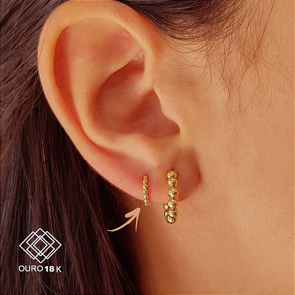 Brinco Pequeno Argola Esfera Ouro 18k