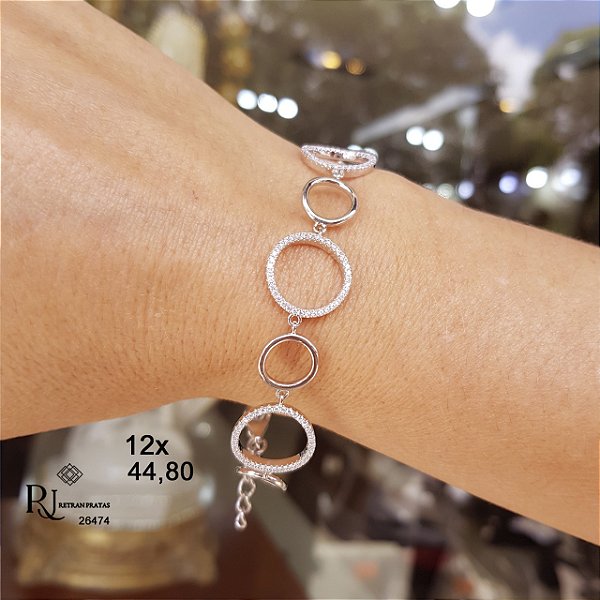 Pulseira Círculos Prata 925 Zircônias