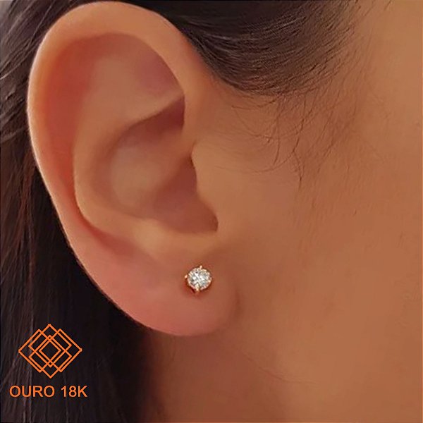 Brinco Ponto de Luz Ouro 18k 45 Pts Brilhante Moissanite