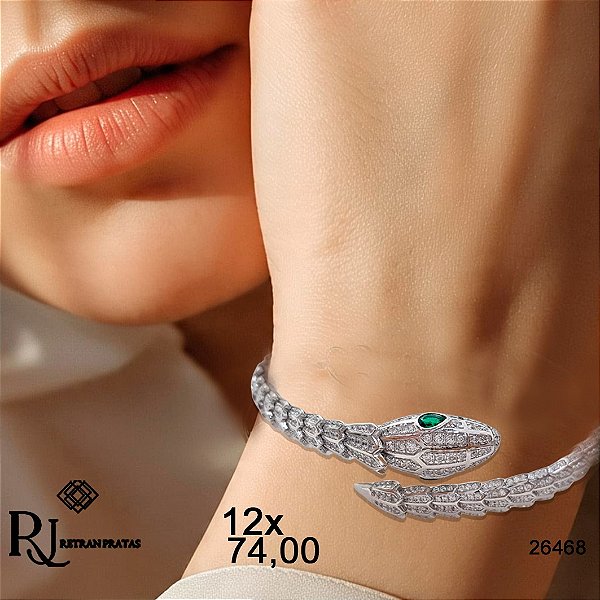 Bracelete Serpente Prata 925 Zircônias