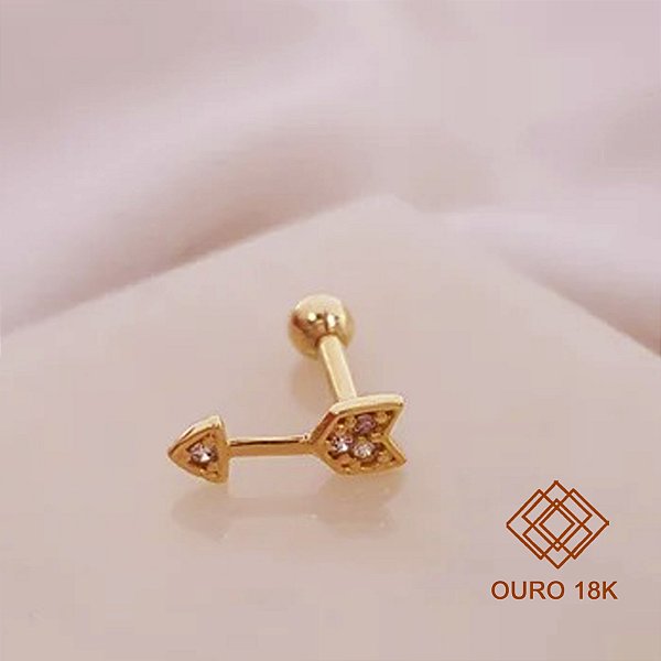Piercing Tragus Flecha Ouro 18k Zircônias