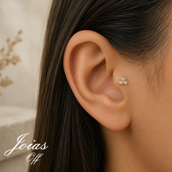 Piercing Tragus Ouro 18k Zircônias