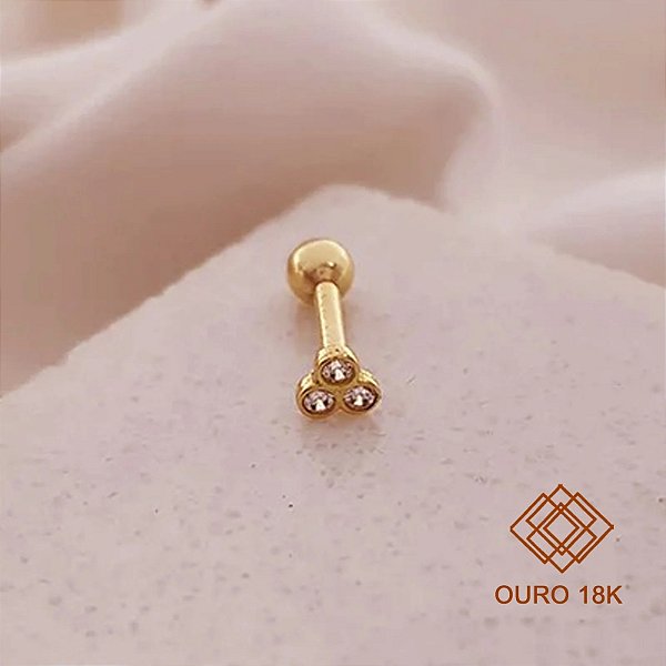Piercing Tragus Ouro 18k Zircônias