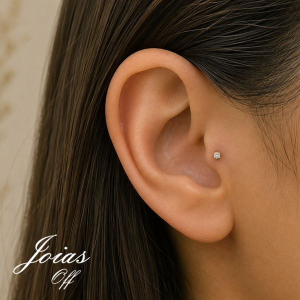 Piercing Tragus Ouro 18k Zircônias