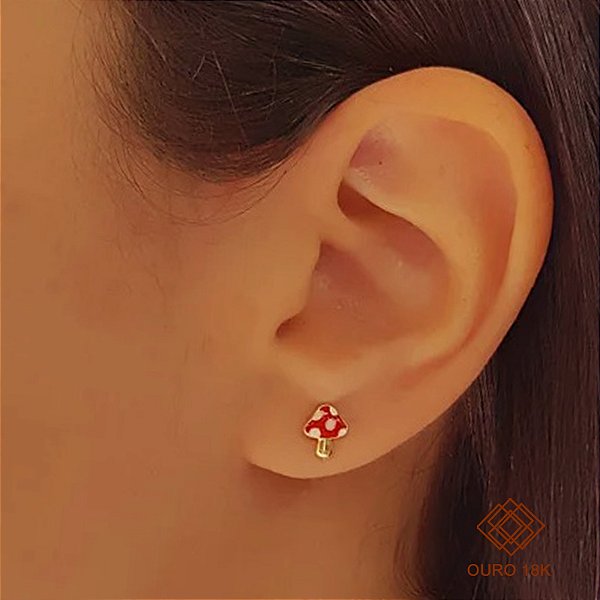 Brinco Cogumelo Ouro 18k