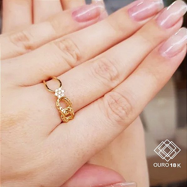 Anel Flor Filigrana Ouro 18k Zircônias