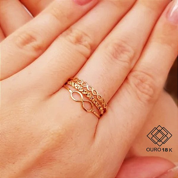 Anel Infinito Modelo Triplo Ouro 18k