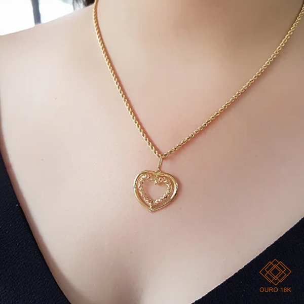 Pingente Coração Filigrana Ouro 18k