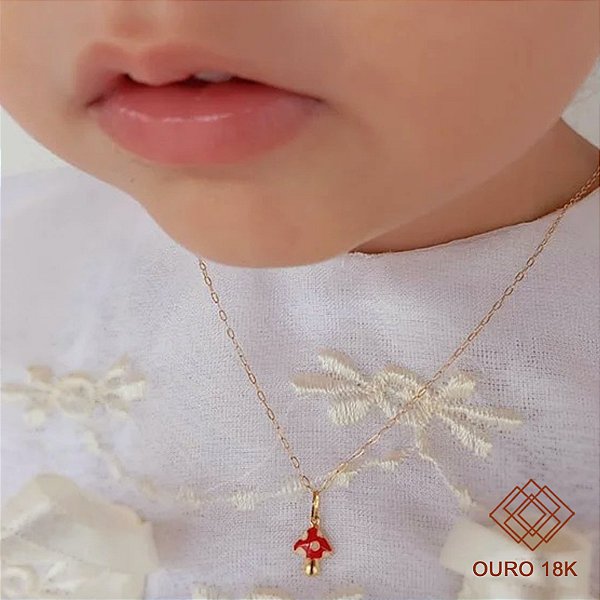 Kit Cordão + Pingente Cogumelo Ouro 18k