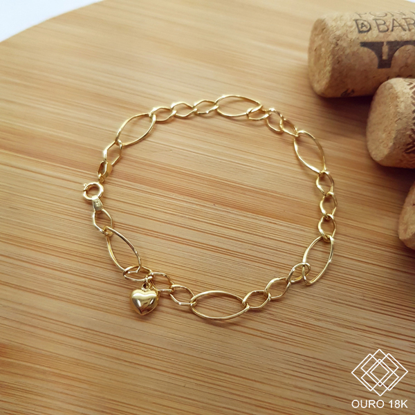 Pulseira Elos Coração Ouro 18k