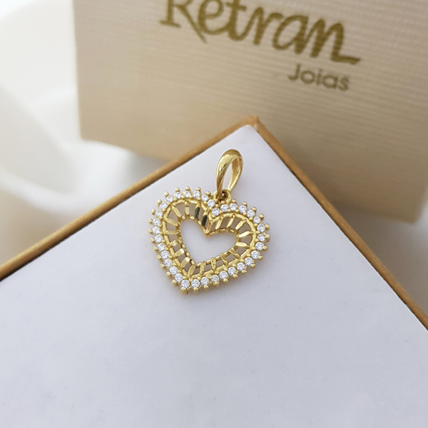 Pingente Coração Ouro 18k Zircônias