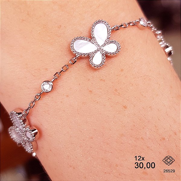 Pulseira Borboleta Prata 925 Zircônias