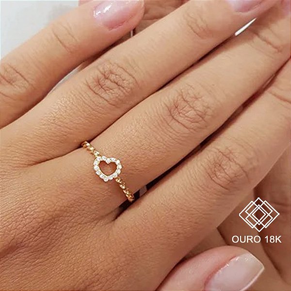 Anel Coração Torcido Ouro 18k Zircônias