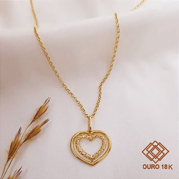 Kit Cordão + Pingente Coração Filigrana Ouro 18k