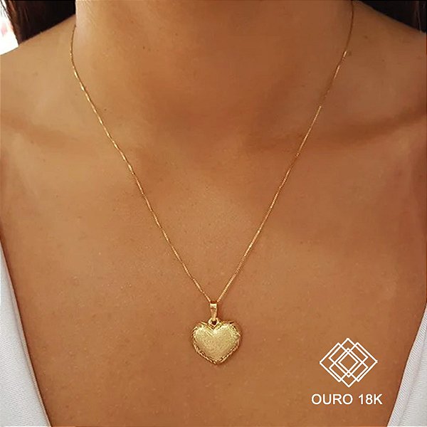 Kit Cordão + Pingente Coração Ouro 18k