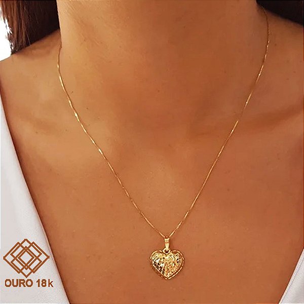 Kit Cordão + Pingente Coração Ouro 18k