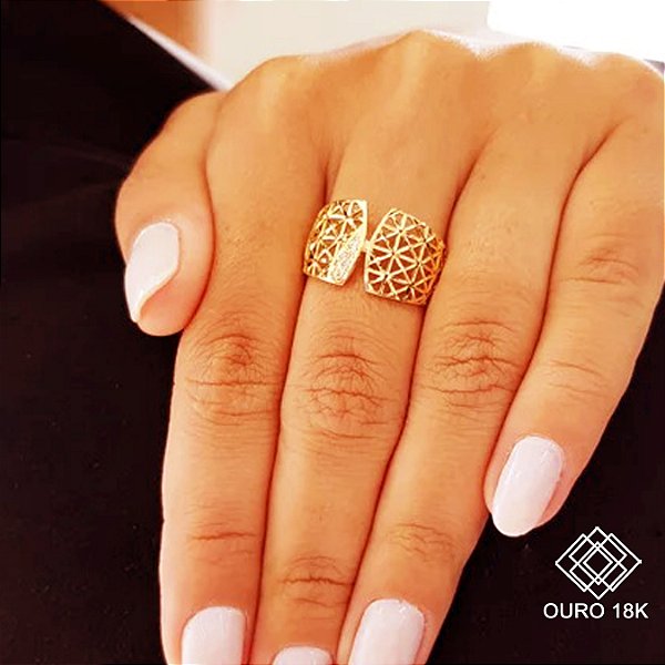 Anel Vazado Ouro 18k Zircônia