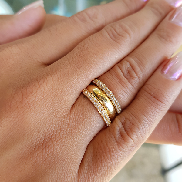 Anel Aparador Ouro 18K Zircônia