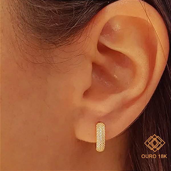 Brinco Argola Ouro 18k Zircônia
