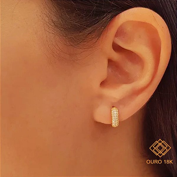 Brinco Argola Ouro 18k Zircônia