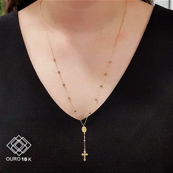 Gargantilha Terço Três Tons Ouro 18k