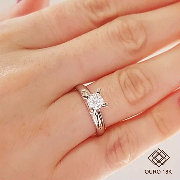 Anel Solitário Ouro Branco 18k Brilhante Moissanite 50 Pts