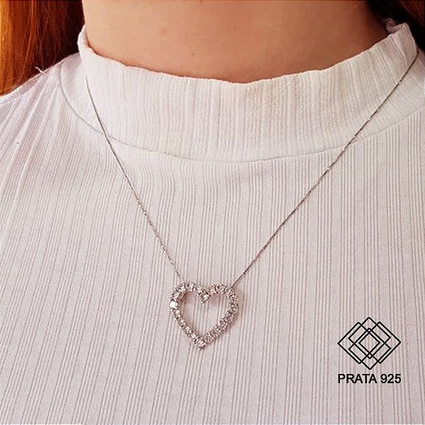 Gargantilha Coração Prata 925 Zircônias