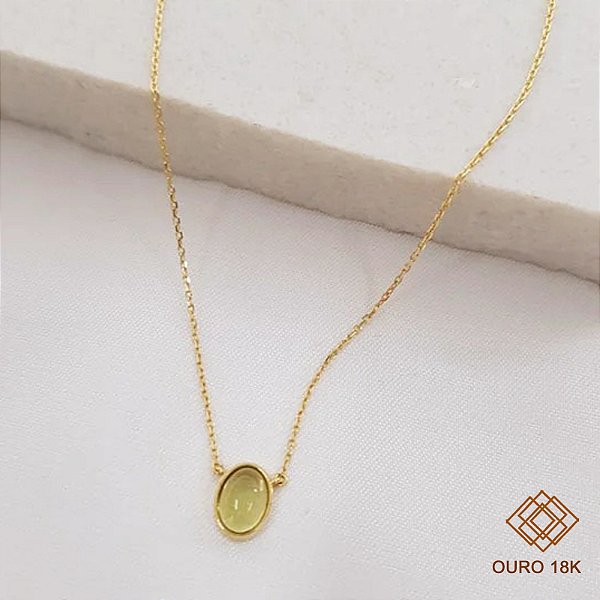 Gargantilha Cabochão  Ouro 18k Quartzo Green Gold