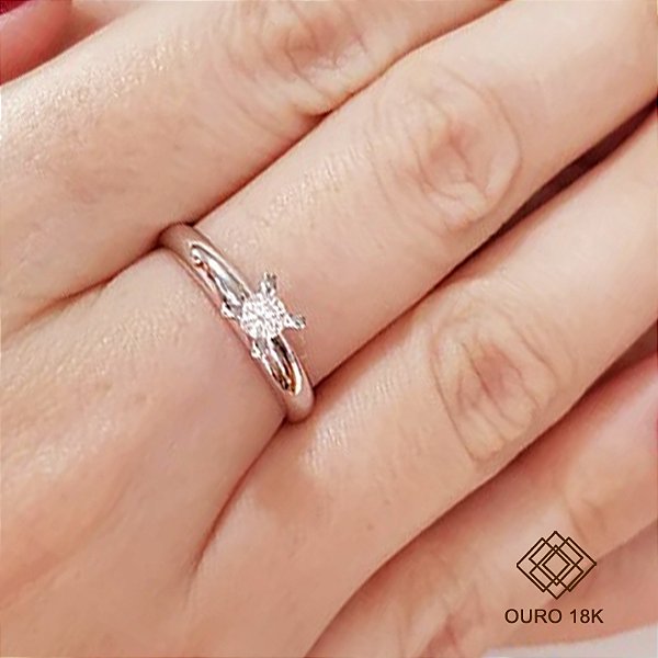 Anel Solitário Ouro Branco 18k Brilhante Moissanite 15 Pts
