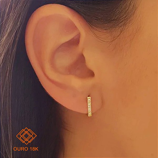 Brinco Argola Quadrado Ouro 18k Zircônia