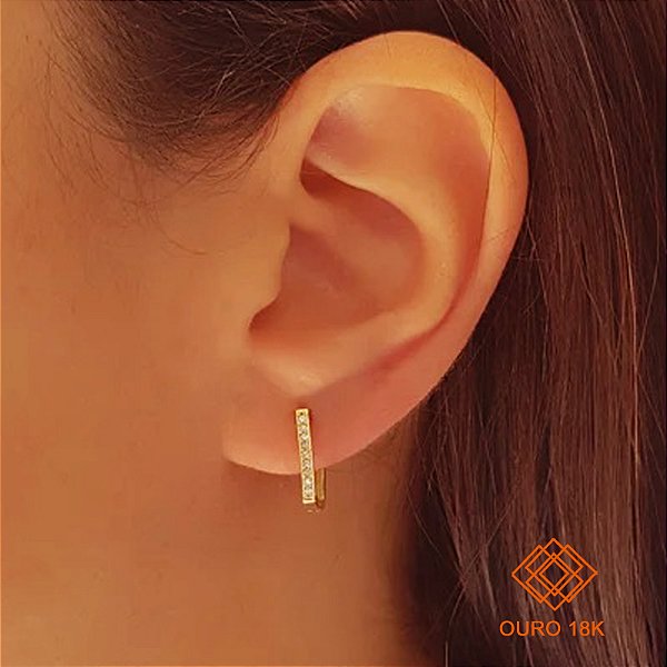 Brinco Argola Quadrado Ouro 18k Zircônia