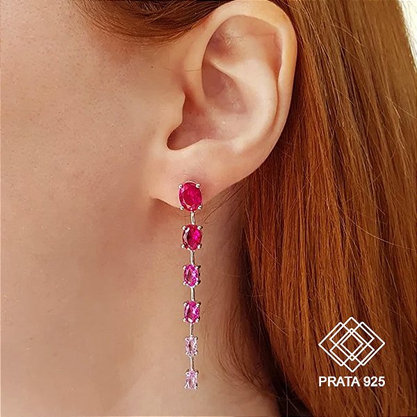 Brinco Longo em Prata 925 Zircônias