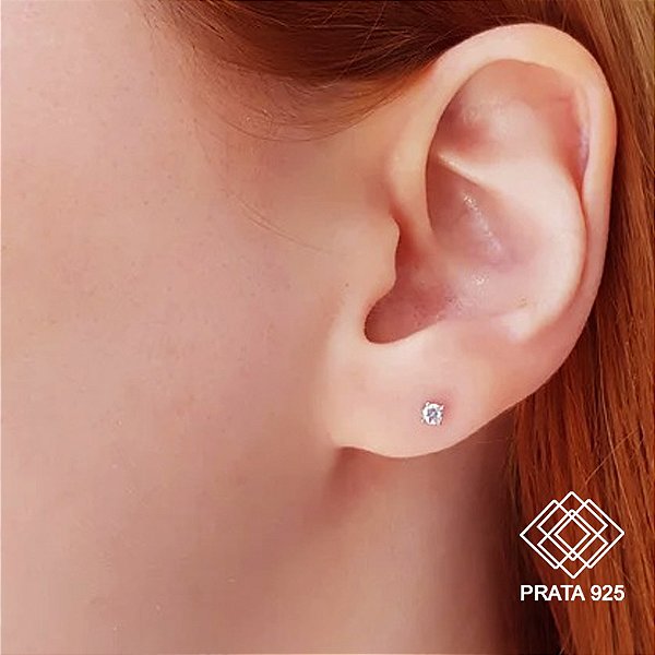 Brinco Ponto de Luz Prata 925 Zircônias