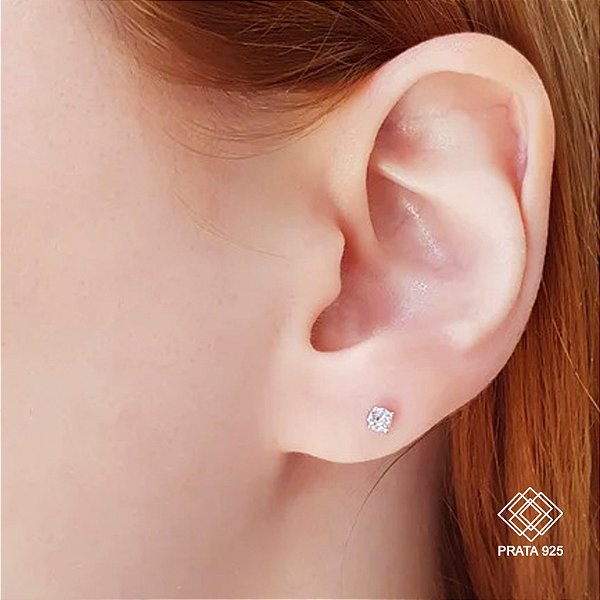 Brinco Ponto de Luz Prata 925 Zircônias