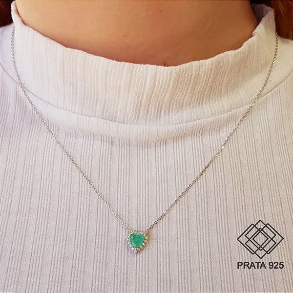 Gargantilha Coração Prata 925 Zircônias