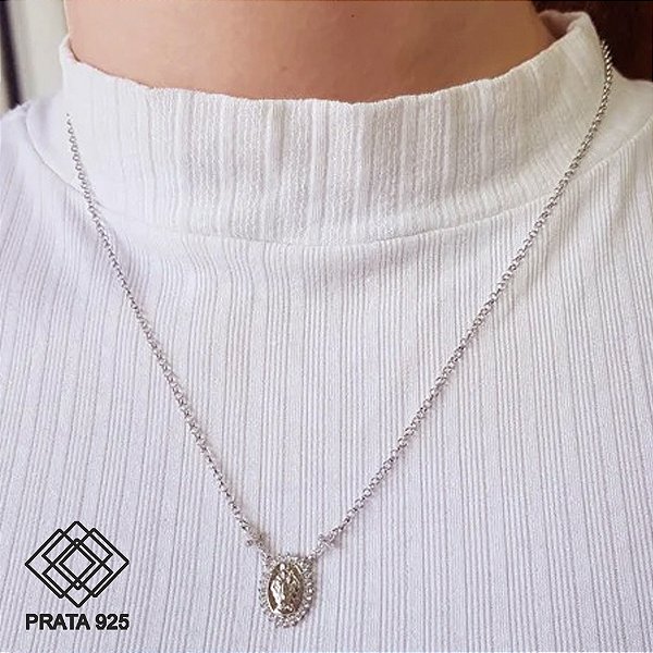 Gargantilha Nossa das Graças Prata 925 Zircônias