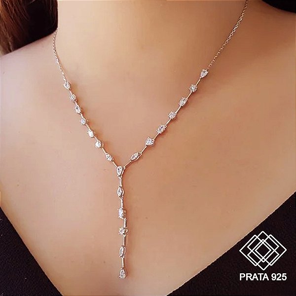 Gargantilha Gotas Prata 925 Zircônias
