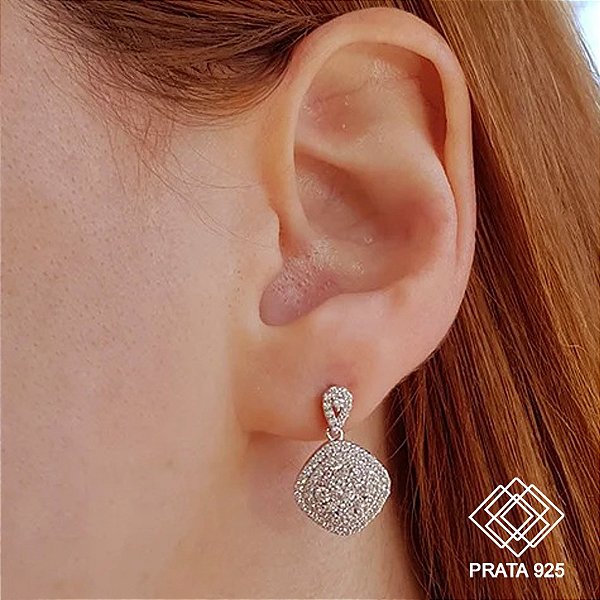 Brinco Losango Prata 925 Zircônias