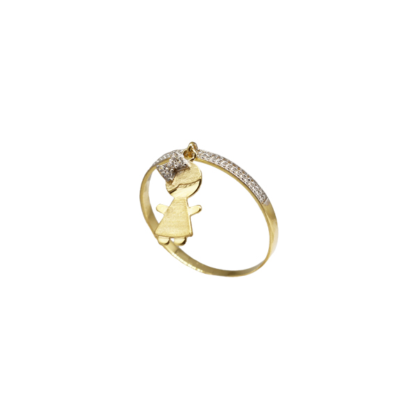 Anel com Pingente Menina Ouro 18k Zircônias