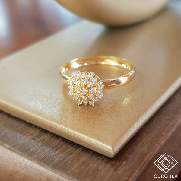 Anel Chuveiro Rainha Ouro 18k Zircônias