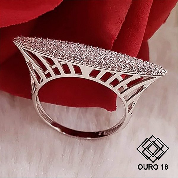 Anel Pavê Ouro Branco 18k Diamante cultivado 20 Pts