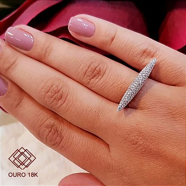 Anel Pavê Ouro Branco 18k Diamante Laboratório 20 Pts