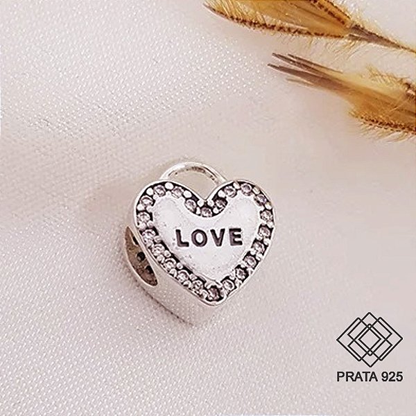 Pingente Coração Love Prata 925 Zircônias