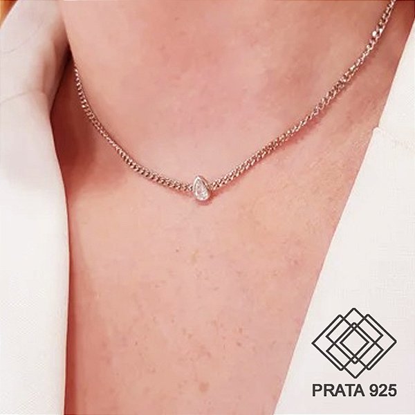 Choker Gota Prata 925 Zircônia