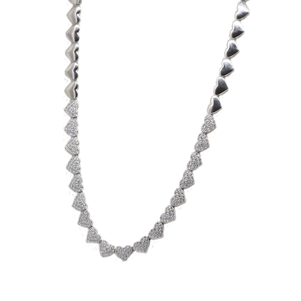Choker Corações Prata 925 Zircônias
