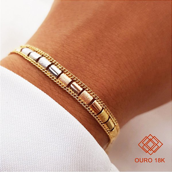 Pulseira Taparella Três Tons Ouro 18k
