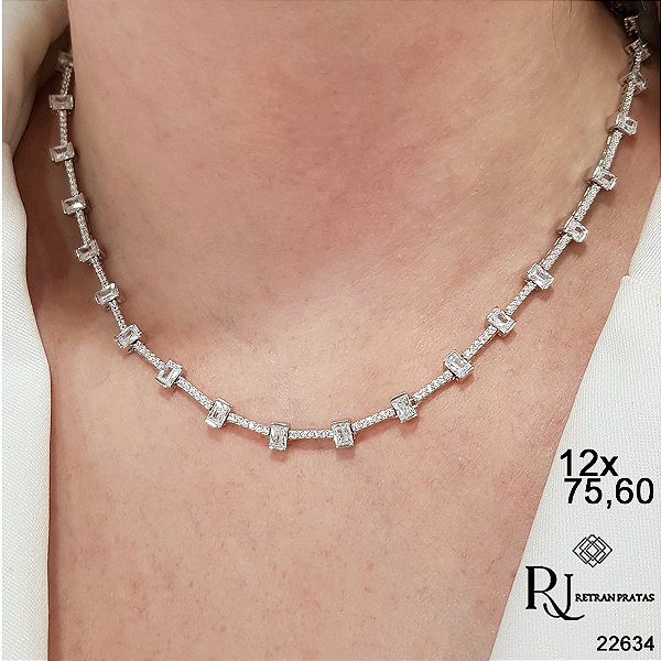 Gargantilha Baguete Prata 925 Zircônias