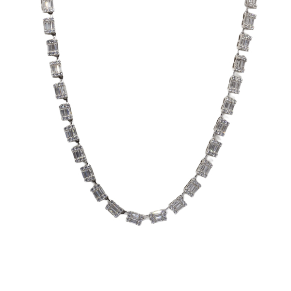 Gargantilha Baguete Prata 925 Zircônias